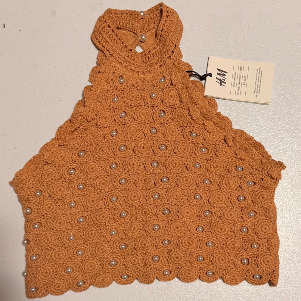 H&M Terracotta Crochet Sleeveless Top